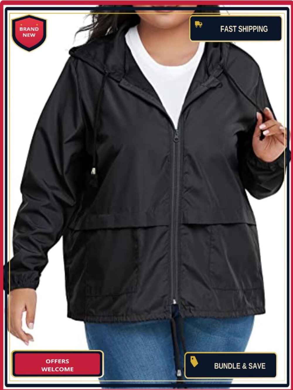 Plus Size Packable Raincoat with Hood Waterproof